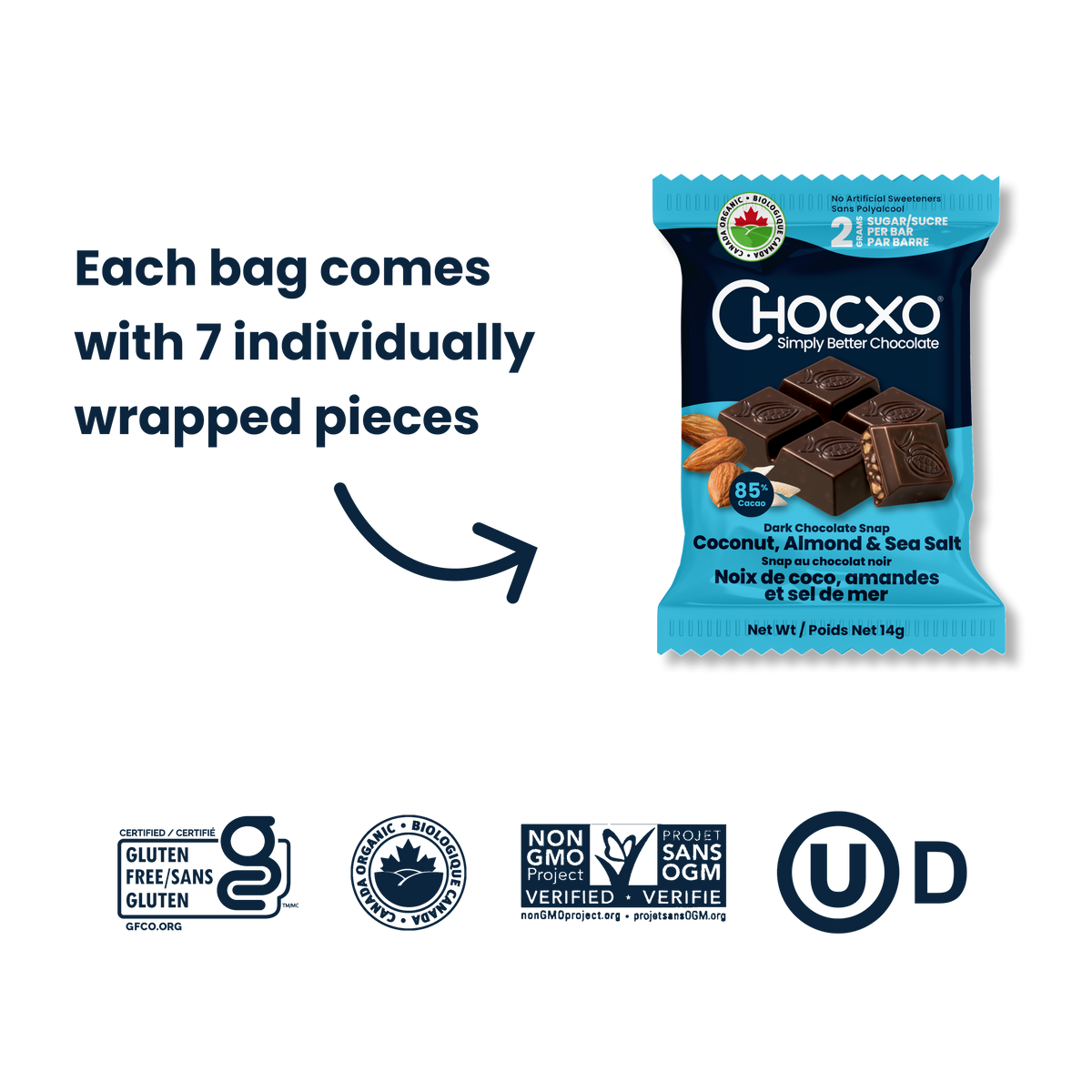 Coconut, Almond & Sea Salt Snaps - each bag contains 7 individually wrapped pieces