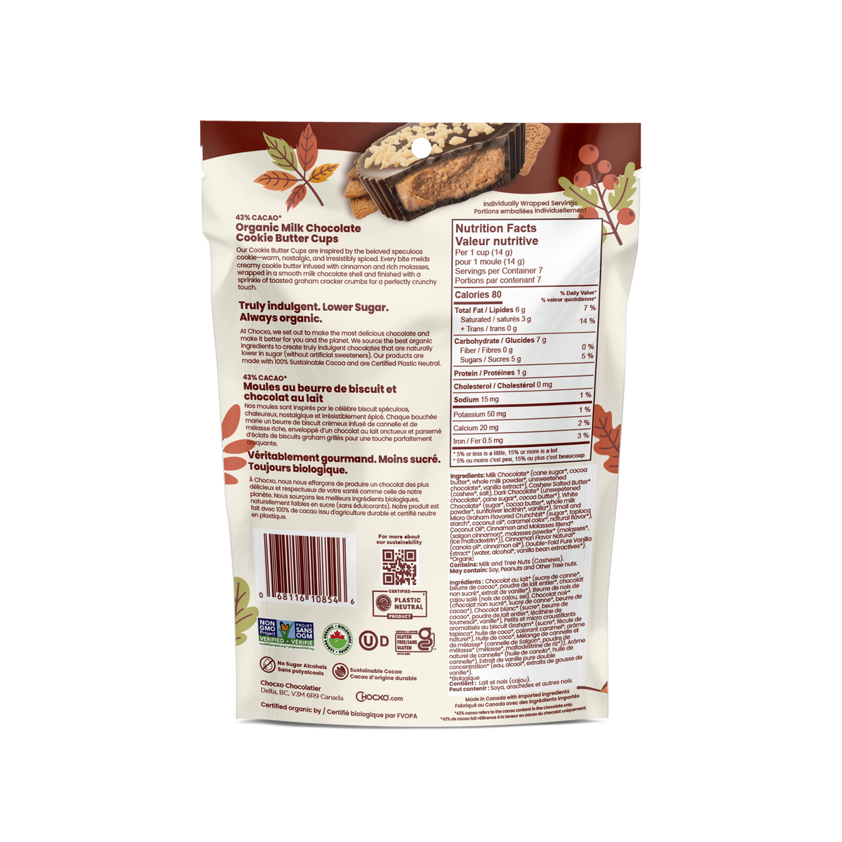 Milk Chocolate Cookie Butter Cups - back of bag with nutrition facts