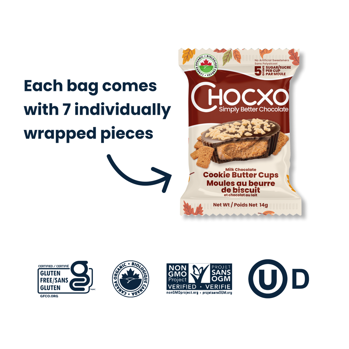 Milk Chocolate Cookie Butter Cups - each bag contains 7 individually wrapped pieces