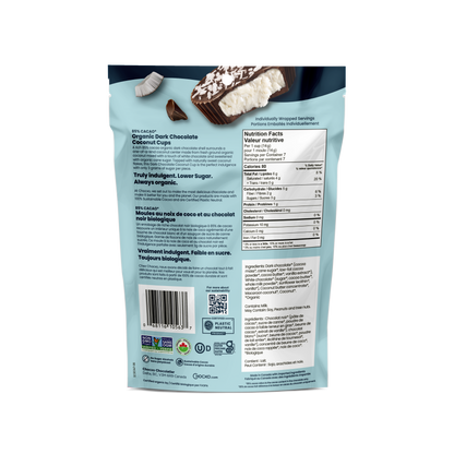 Dark Chocolate Coconut Cups - back of bag with nutrition facts