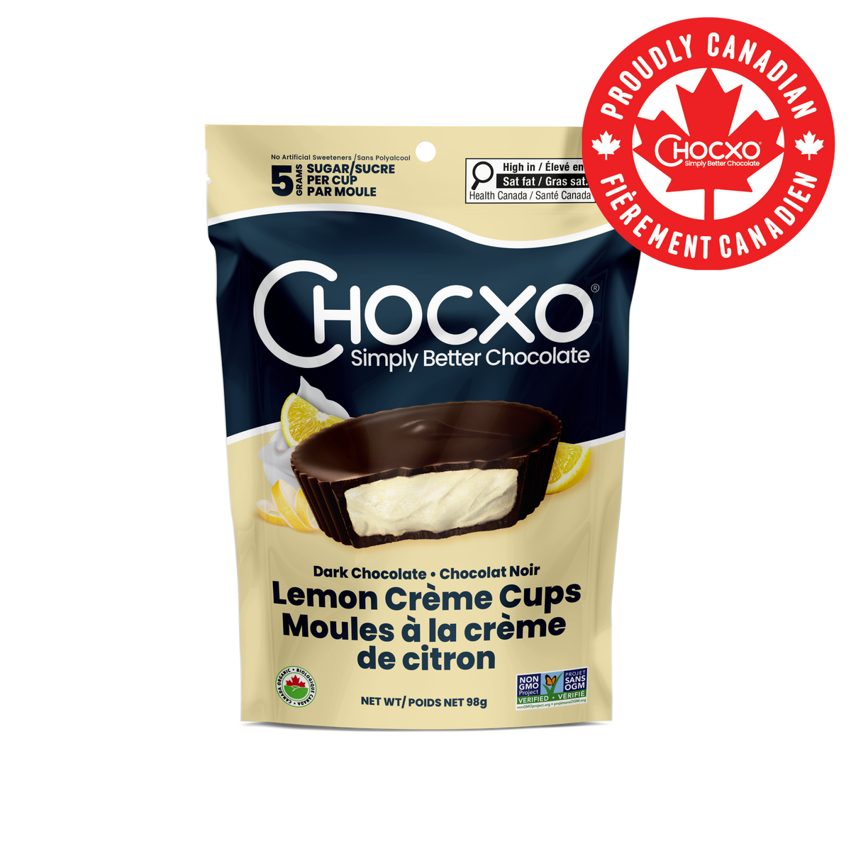 Dark Chocolate Lemon Crème Cups - front of bag