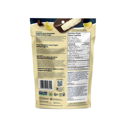 Dark Chocolate Lemon Crème Cups - back of bag with nutrition facts