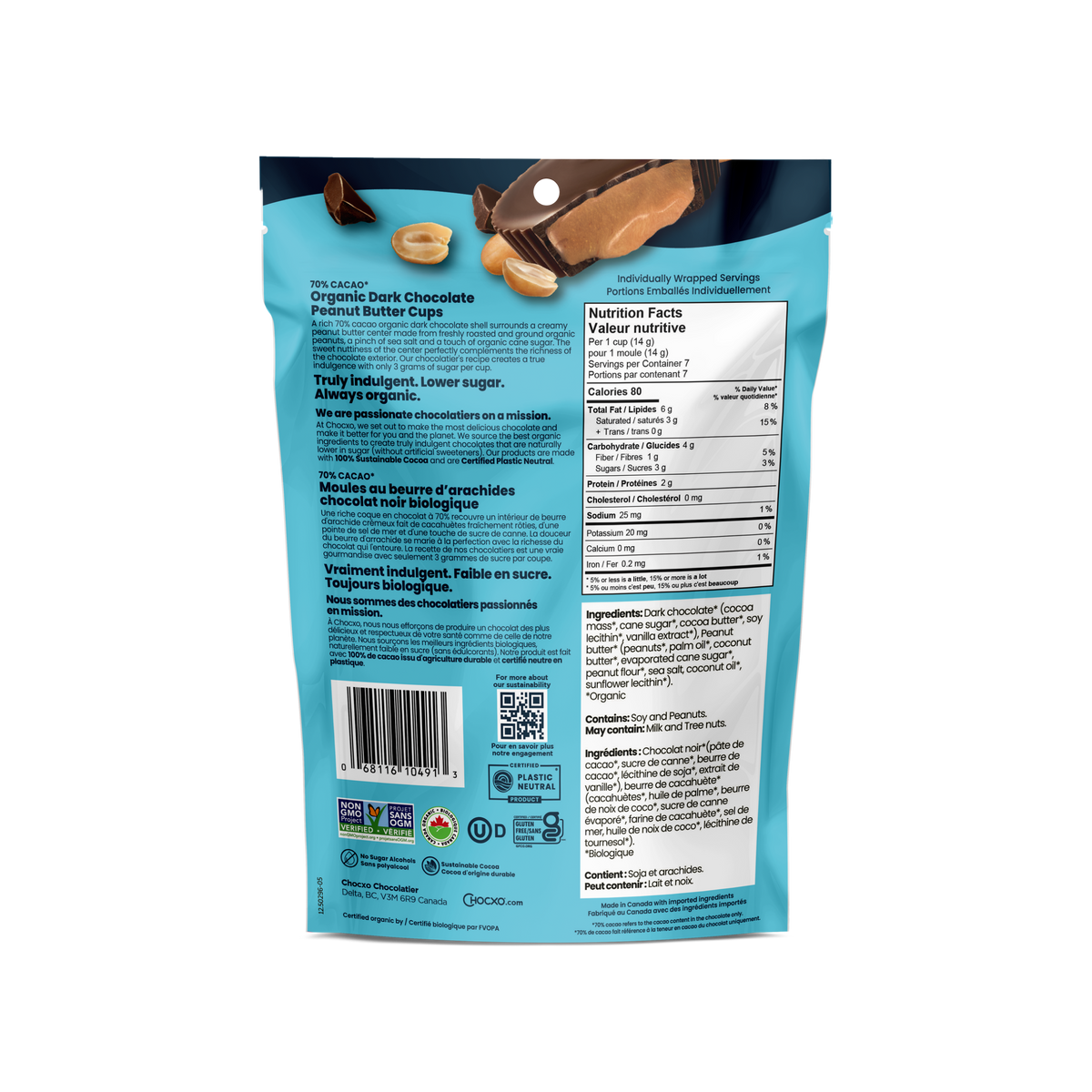Dark Chocolate Peanut Butter Cups - back of bag with nutrition facts