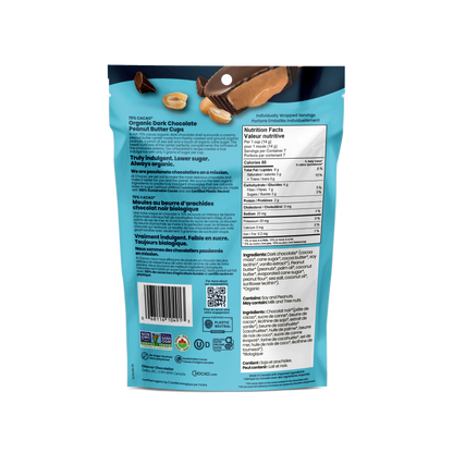 Dark Chocolate Peanut Butter Cups - back of bag with nutrition facts