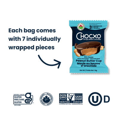 Dark Chocolate Peanut Butter Cups - each bag contains 7 individually wrapped pieces