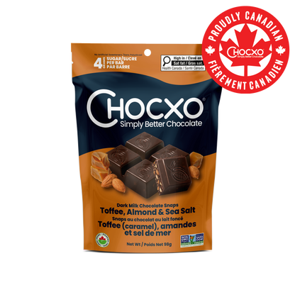 Dark Milk Chocolate Toffee, Almond & Sea Salt Snaps - front of bag